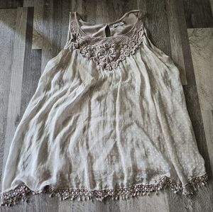 Elena Baldi Silk Camisole Polka Dot Crochet Lace Trim Made in Italy Large 18" PT